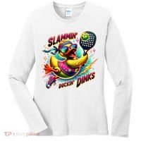 Slammin Duckin Dinks Funny Pickleball Rubber Duck Women's Long Sleeve Shirt thumb 0