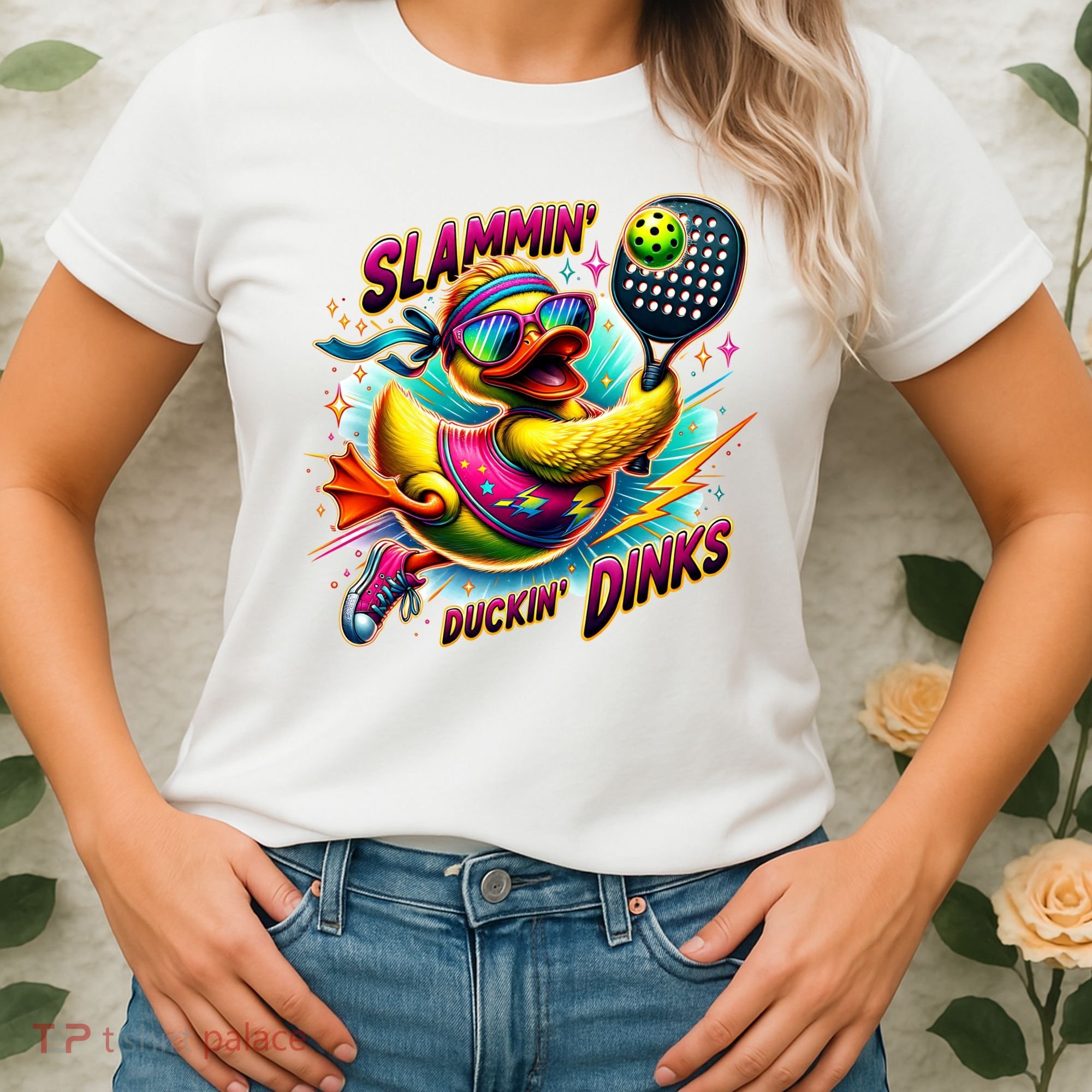 Slammin Duckin Dinks Funny Pickleball Rubber Duck Women's T-Shirt