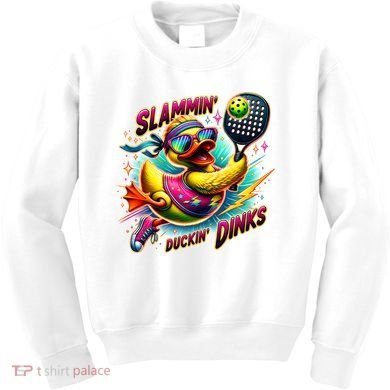 Slammin Duckin Dinks Funny Pickleball Rubber Duck Kids Sweatshirt