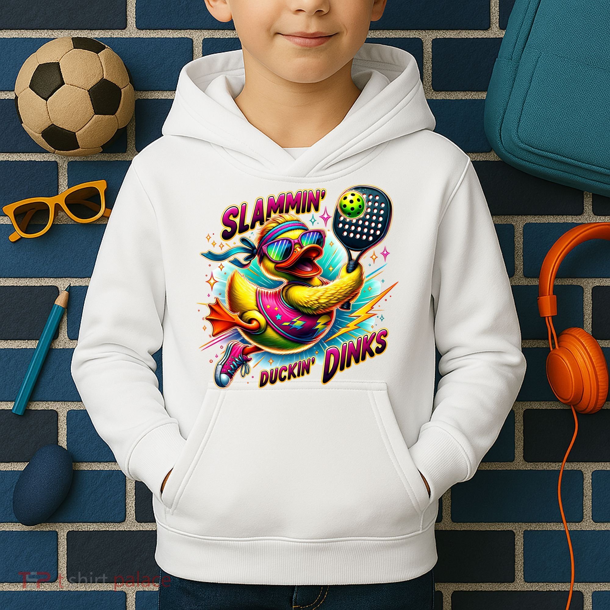 Slammin Duckin Dinks Funny Pickleball Rubber Duck Kids Hoodie