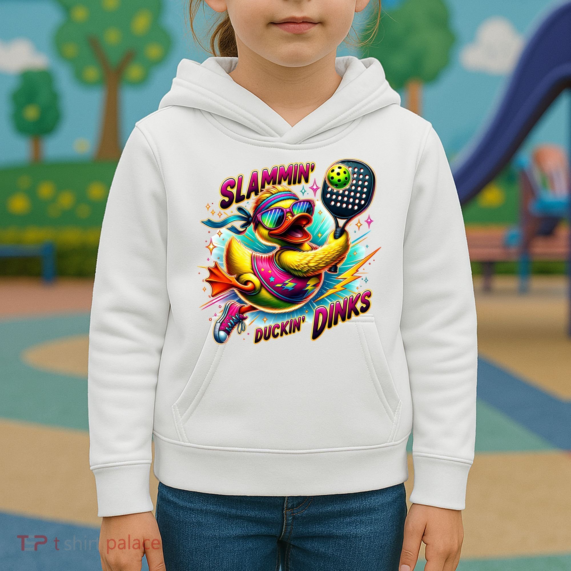 Slammin Duckin Dinks Funny Pickleball Rubber Duck Kids Hoodie