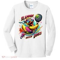 Slammin Duckin Dinks Funny Pickleball Rubber Duck Kids Long Sleeve Shirt thumb 0