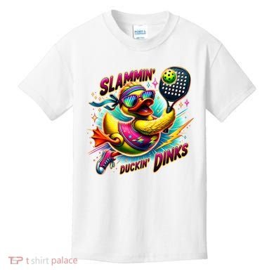 Slammin Duckin Dinks Funny Pickleball Rubber Duck Kids T-Shirt