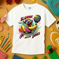 Slammin Duckin Dinks Funny Pickleball Rubber Duck Kids T-Shirt thumb 3