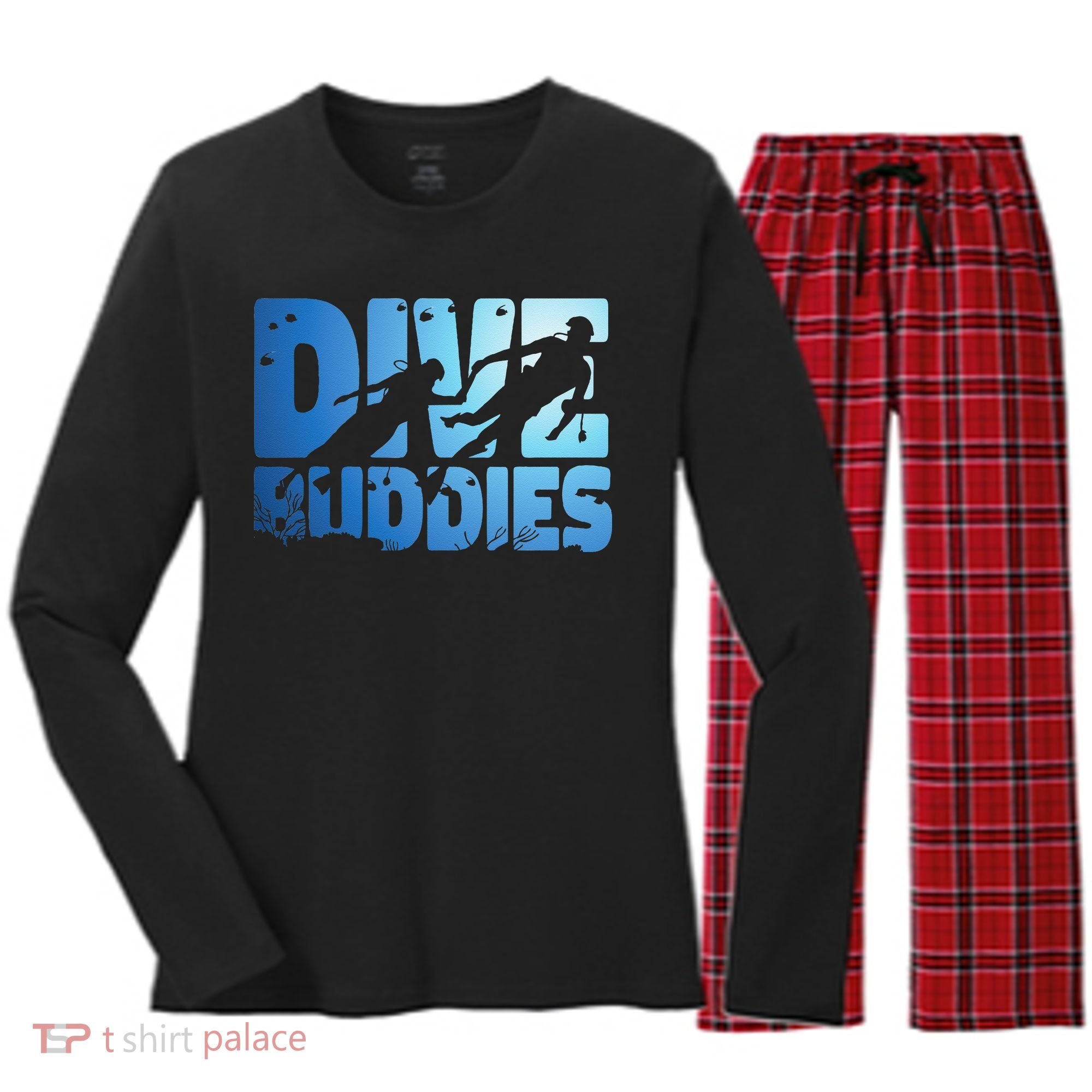 Scuba Diving Diver Dive Buddies Women's Long Sleeve Flannel Pajama Set 