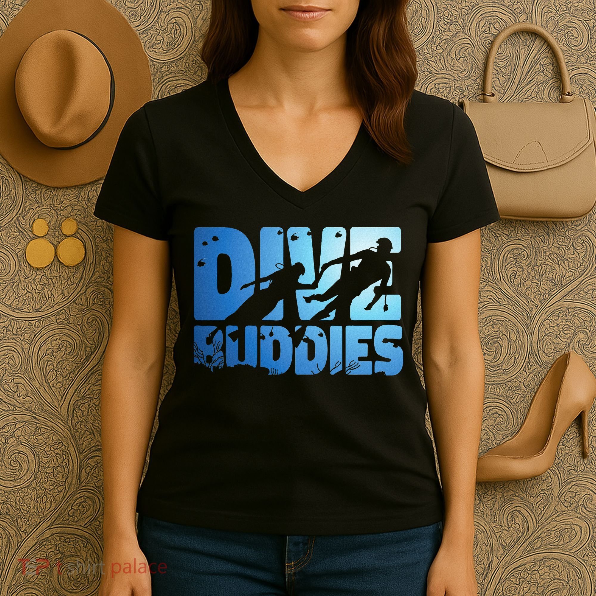 Scuba Diving Diver Dive Buddies Women's V-Neck T-Shirt