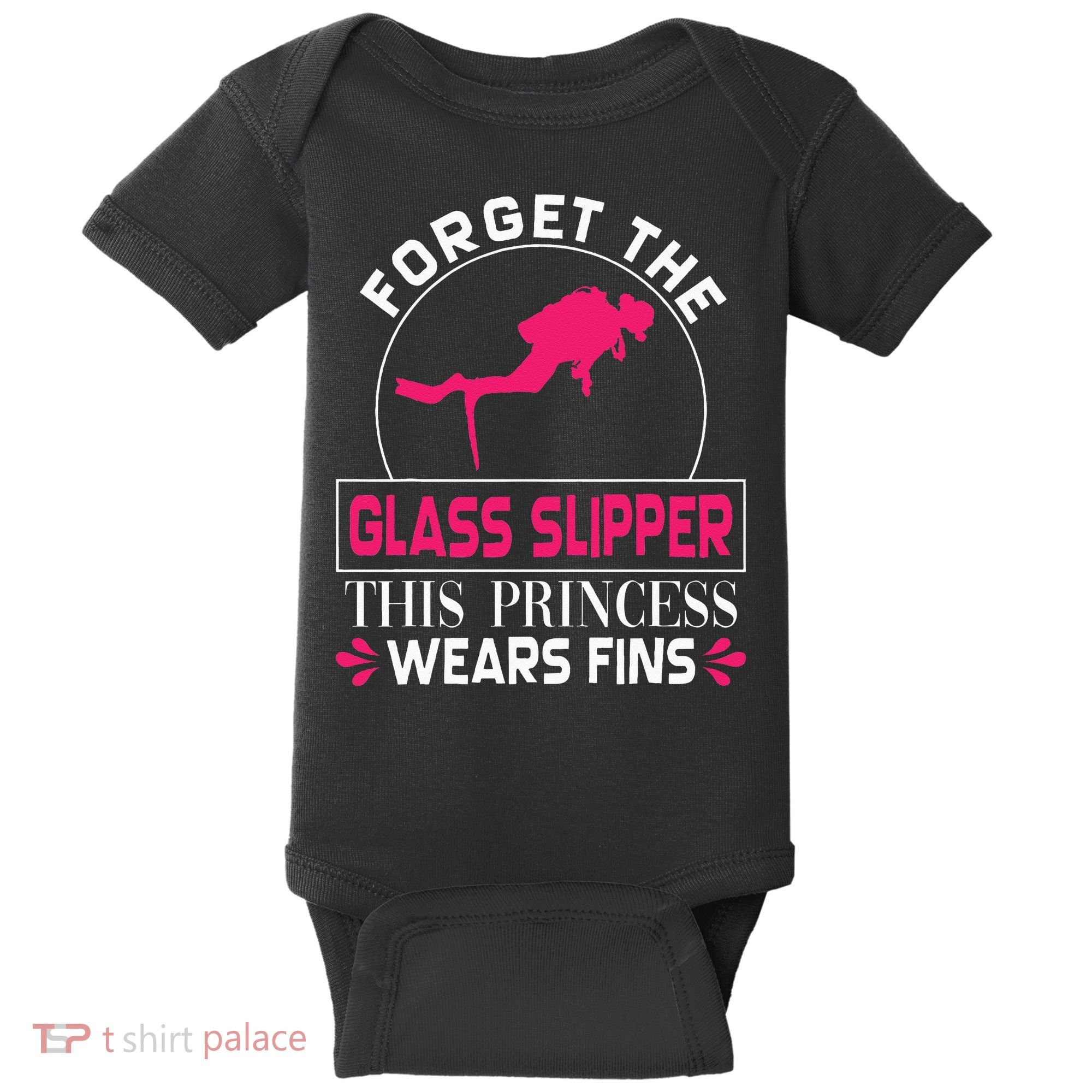 Scuba Diving Diver Forget Glass Slipper Princess Fins Baby Bodysuit