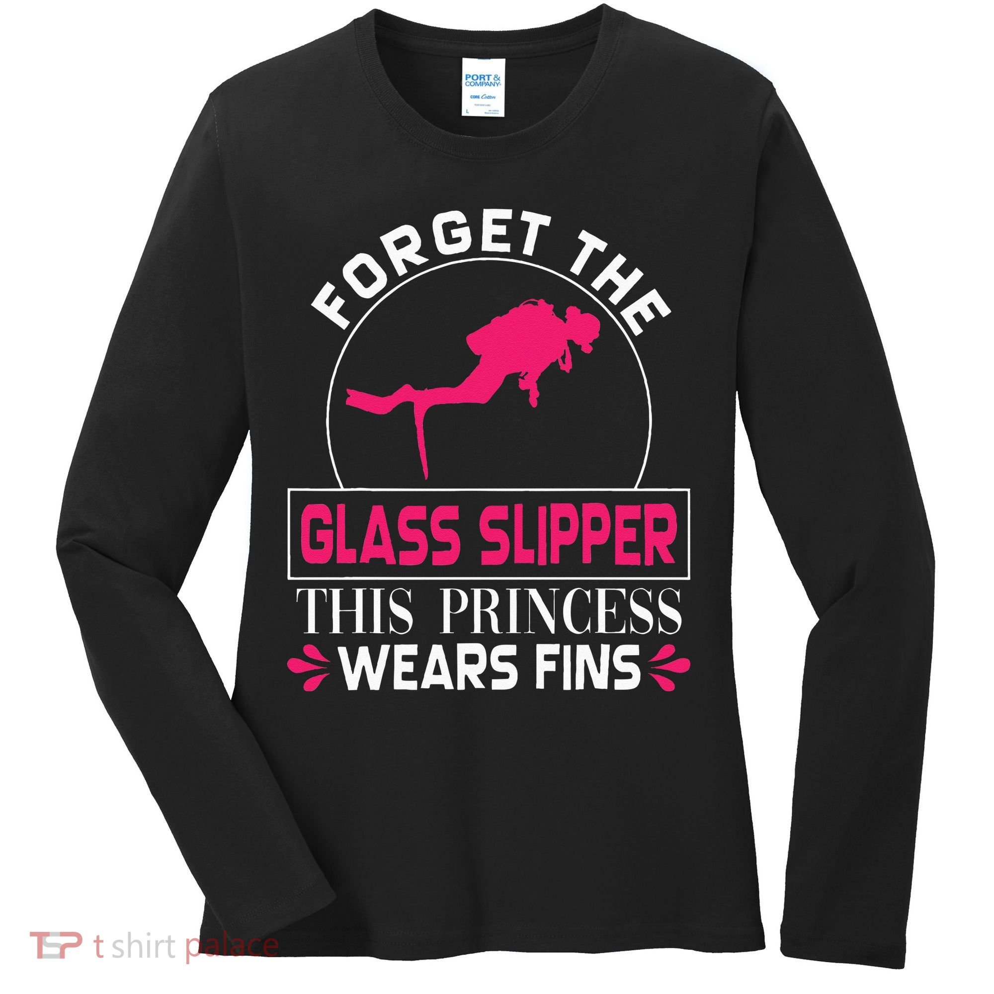 Scuba Diving Diver Forget Glass Slipper Princess Fins Women's Long Sleeve Shirt