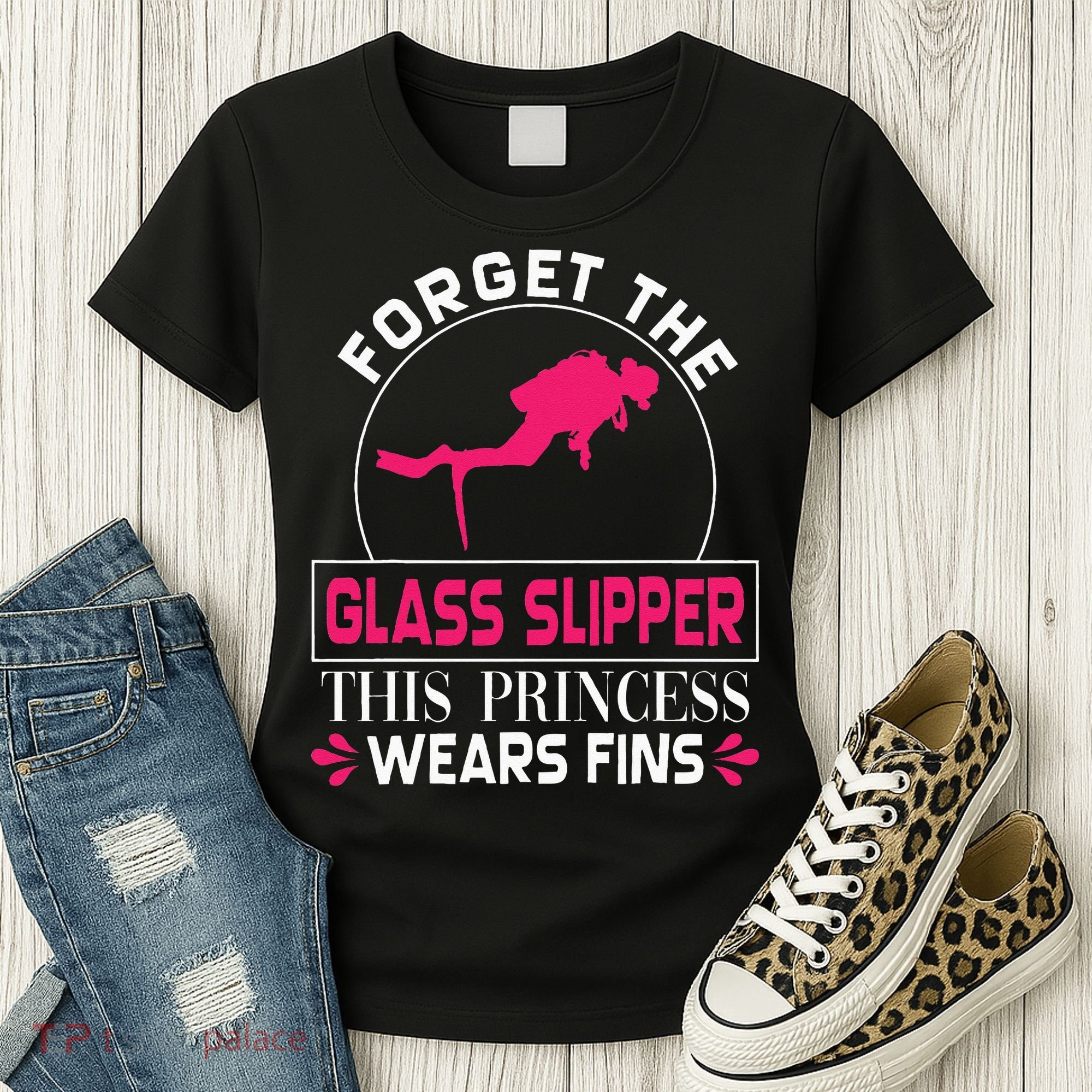 Scuba Diving Diver Forget Glass Slipper Princess Fins Women's T-Shirt