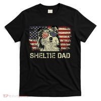 Sheltie Dad Dog Lovers American Flag 4th Of July T-Shirt thumb 0