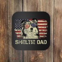 Sheltie Dad Dog Lovers American Flag 4th Of July Coaster thumb 0
