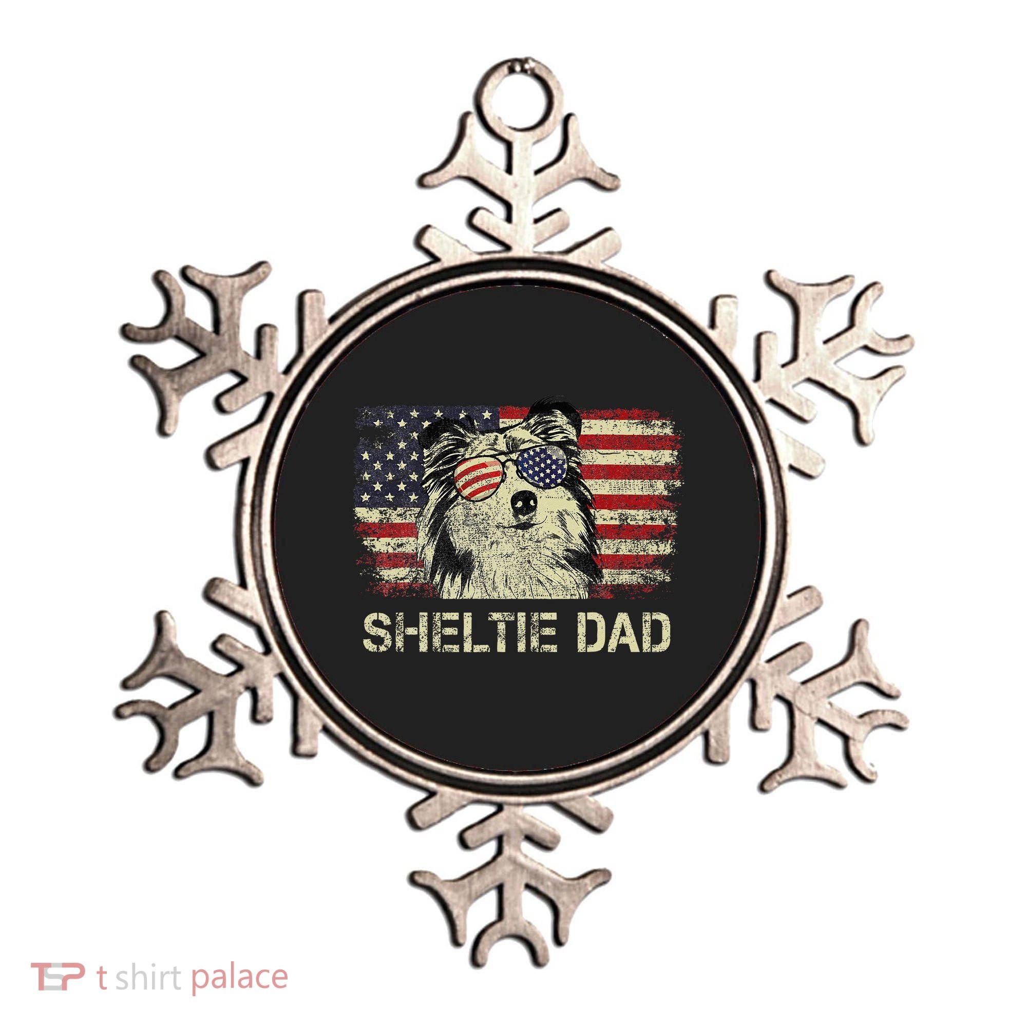Sheltie Dad Dog Lovers American Flag 4th Of July Ornament