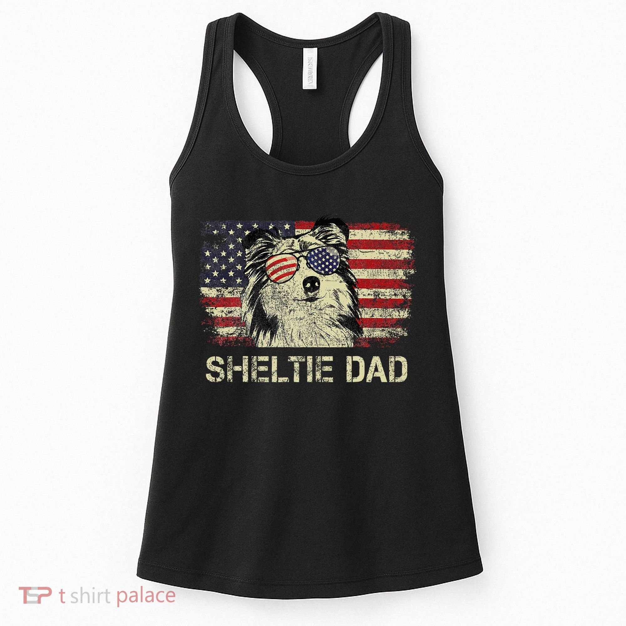 Sheltie Dad Dog Lovers American Flag 4th Of July Women's Tank Top