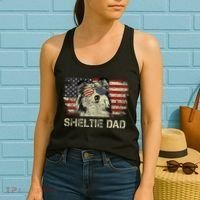 Sheltie Dad Dog Lovers American Flag 4th Of July Women's Tank Top thumb 2