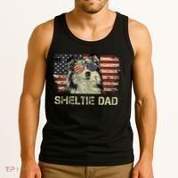 Sheltie Dad Dog Lovers American Flag 4th Of July Tank Top thumb 3
