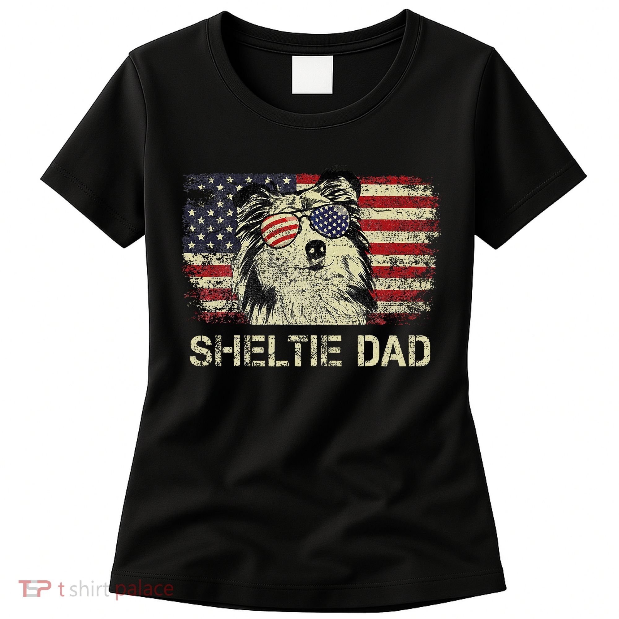 Sheltie Dad Dog Lovers American Flag 4th Of July Women's T-Shirt