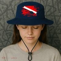 Scuba Diving Diver Down Flag Awesome Marine Diver Dive Gift Bucket Hat thumb 3