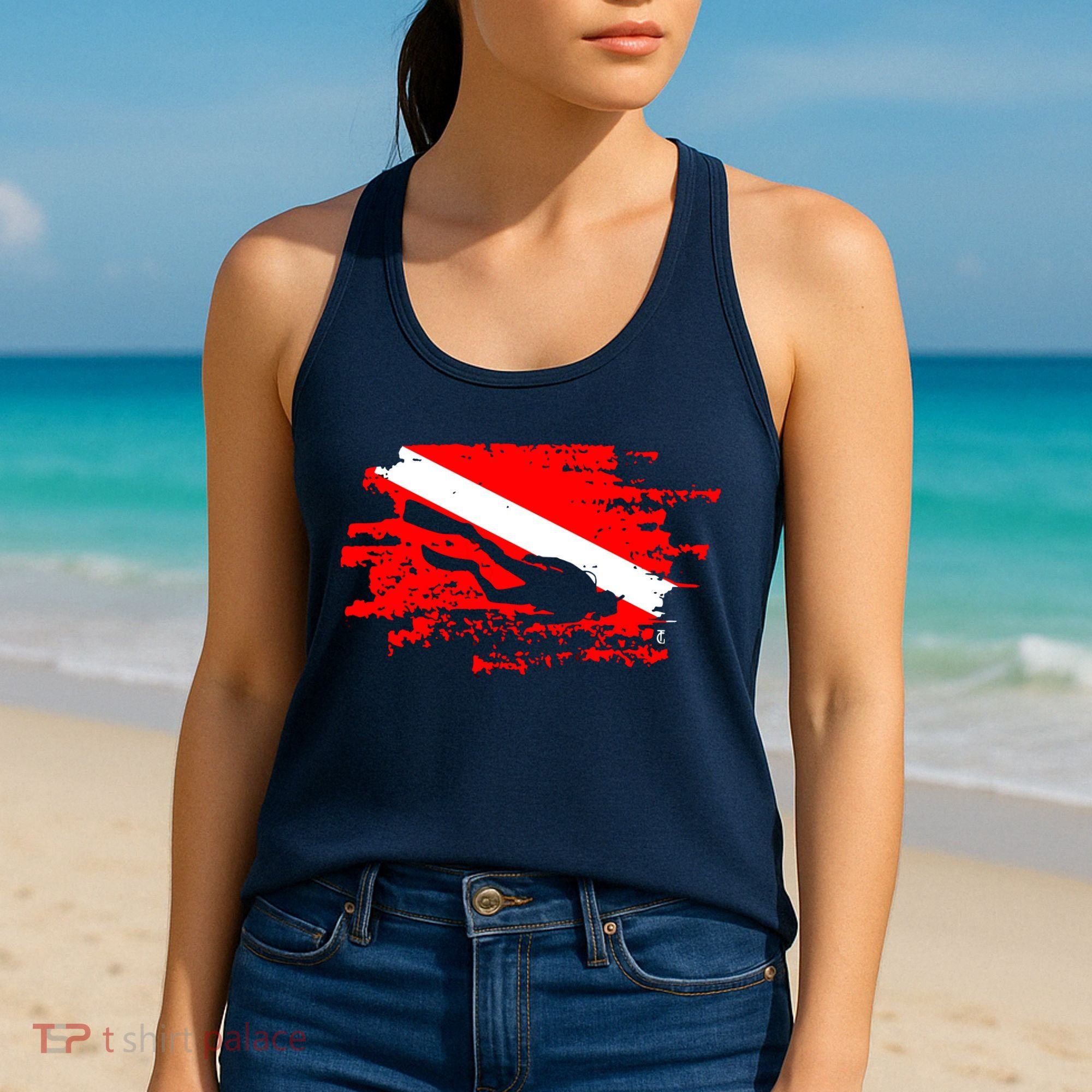 Scuba Diving Diver Down Flag Awesome Marine Diver Dive Gift Women's Tank Top