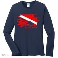 Scuba Diving Diver Down Flag Awesome Marine Diver Dive Gift Women's Long Sleeve Shirt thumb 0