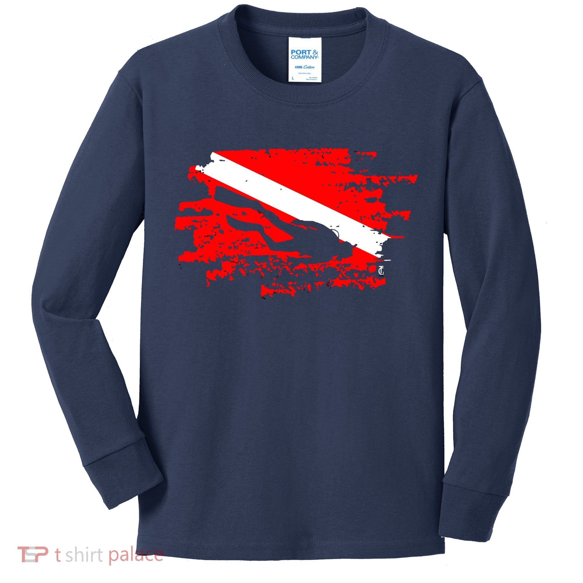 Scuba Diving Diver Down Flag Awesome Marine Diver Dive Gift Kids Long Sleeve Shirt