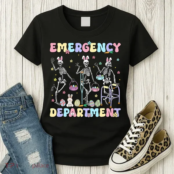Skeleton Dancing Easter Emergency Department Er Nurse  Women's T-Shirt
