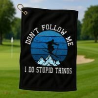 Ski Dont Follow Me Skiing Freestyle Funny Skier Gift Golf Towel thumb 1