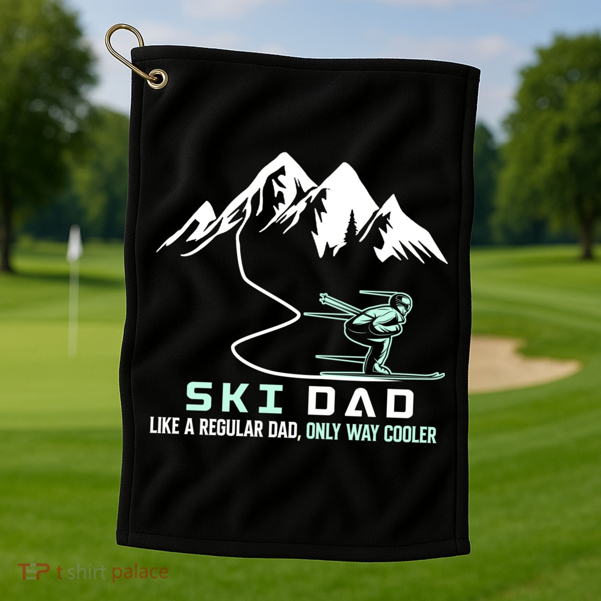 Ski Dad Funny Cute Winter Skiing Gift Golf Towel