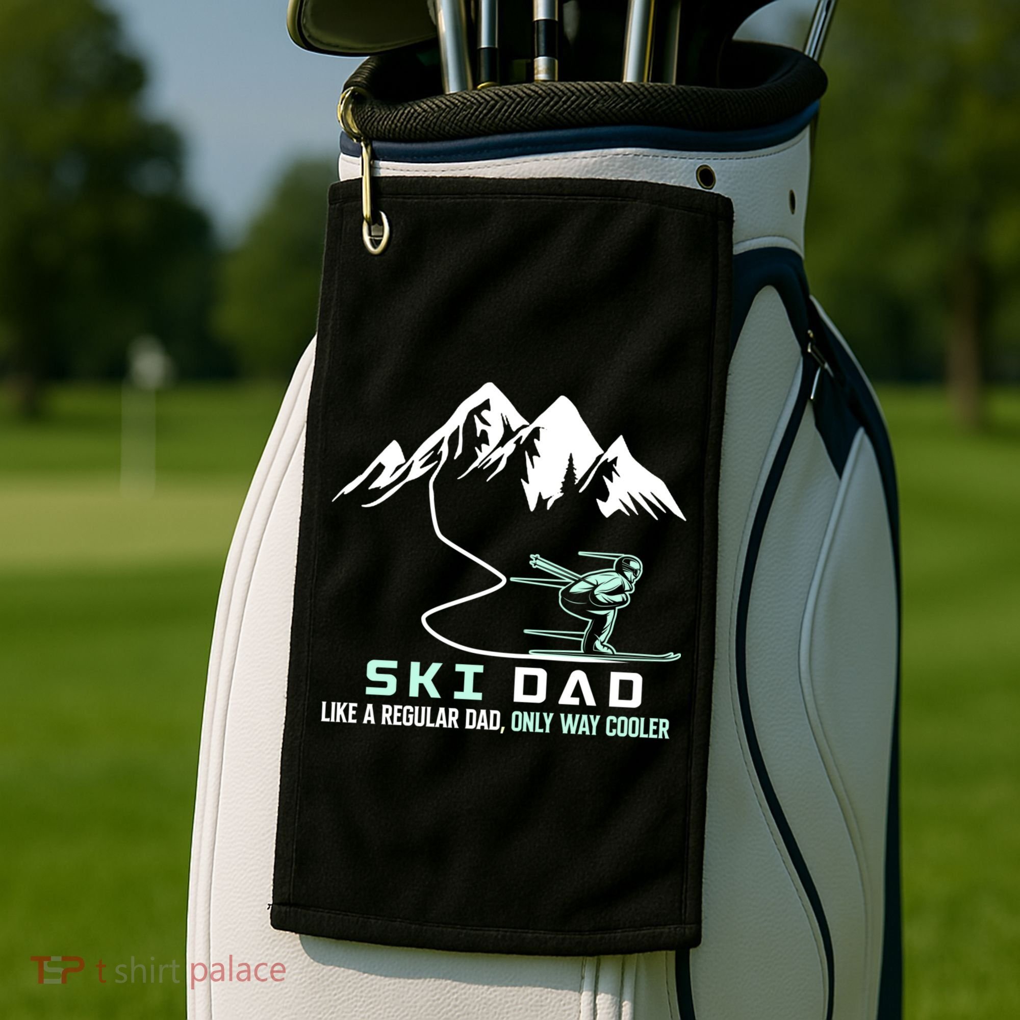 Ski Dad Funny Cute Winter Skiing Gift Golf Towel