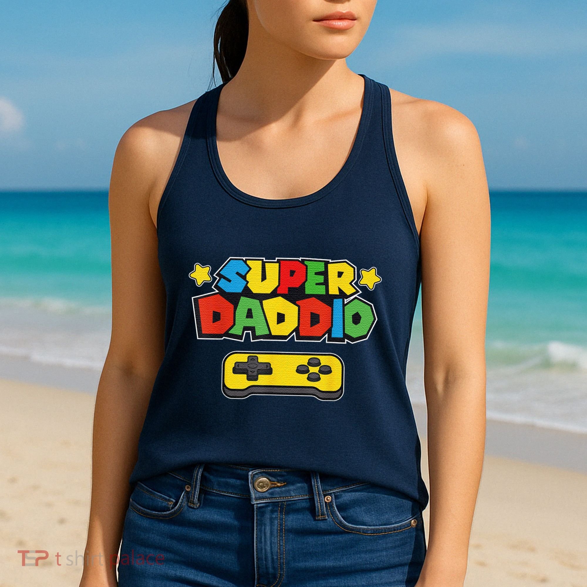 Super Daddio Gamer Dad Fathers Day Gift Papa Gift From Son Daughter Grandkids Women's Tank Top