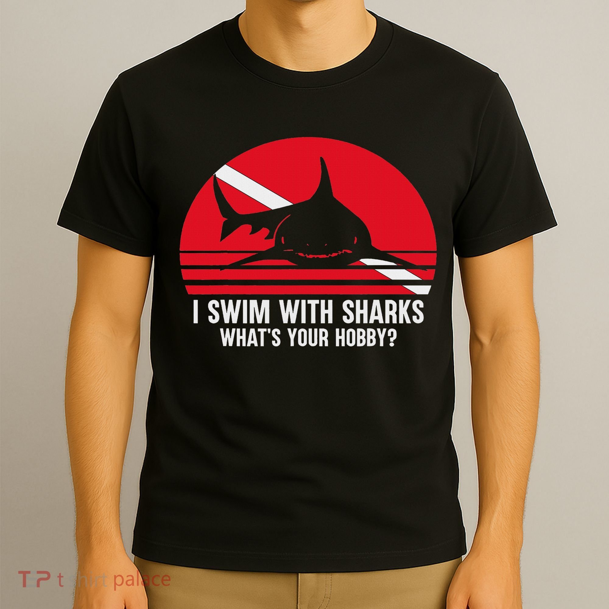 Scuba Diver Gift Shark Ocean Vintage Scuba Diving Flag T-Shirt