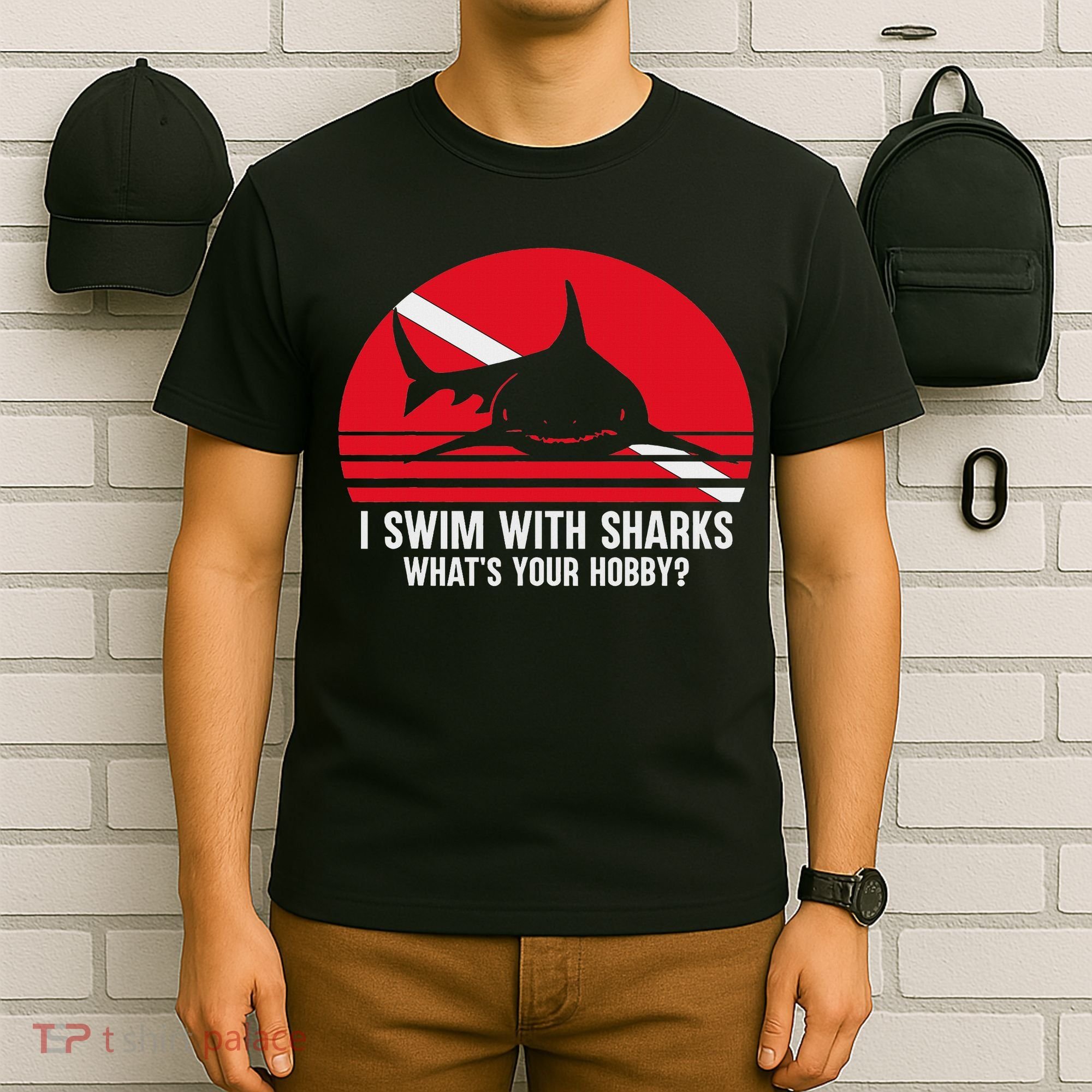Scuba Diver Gift Shark Ocean Vintage Scuba Diving Flag T-Shirt