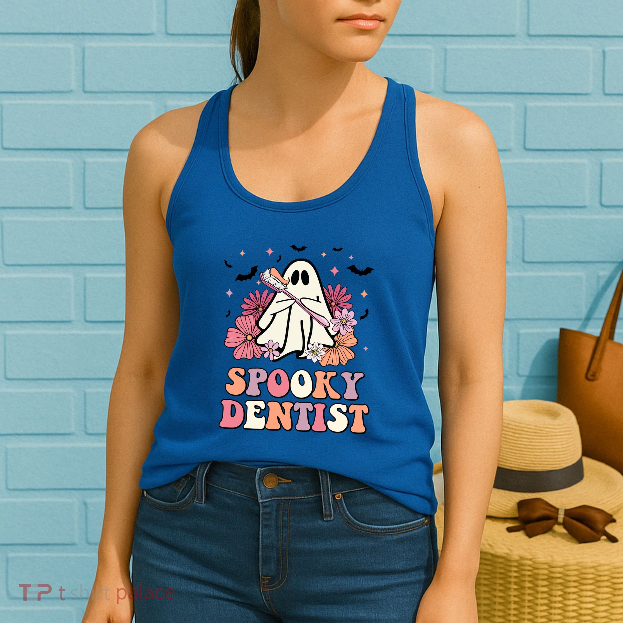 Spooky Dentist Ghost Halloween Dental Trick Or Teeth Gift Women's Tank Top
