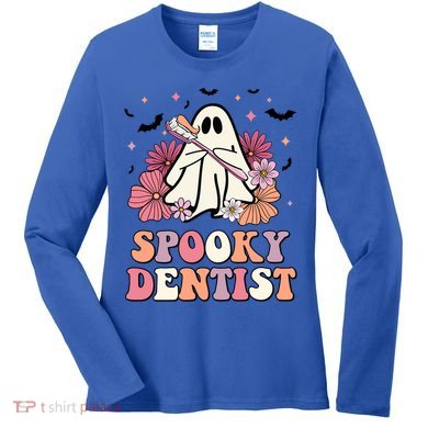 Spooky Dentist Ghost Halloween Dental Trick Or Teeth Gift Women's Long Sleeve Shirt