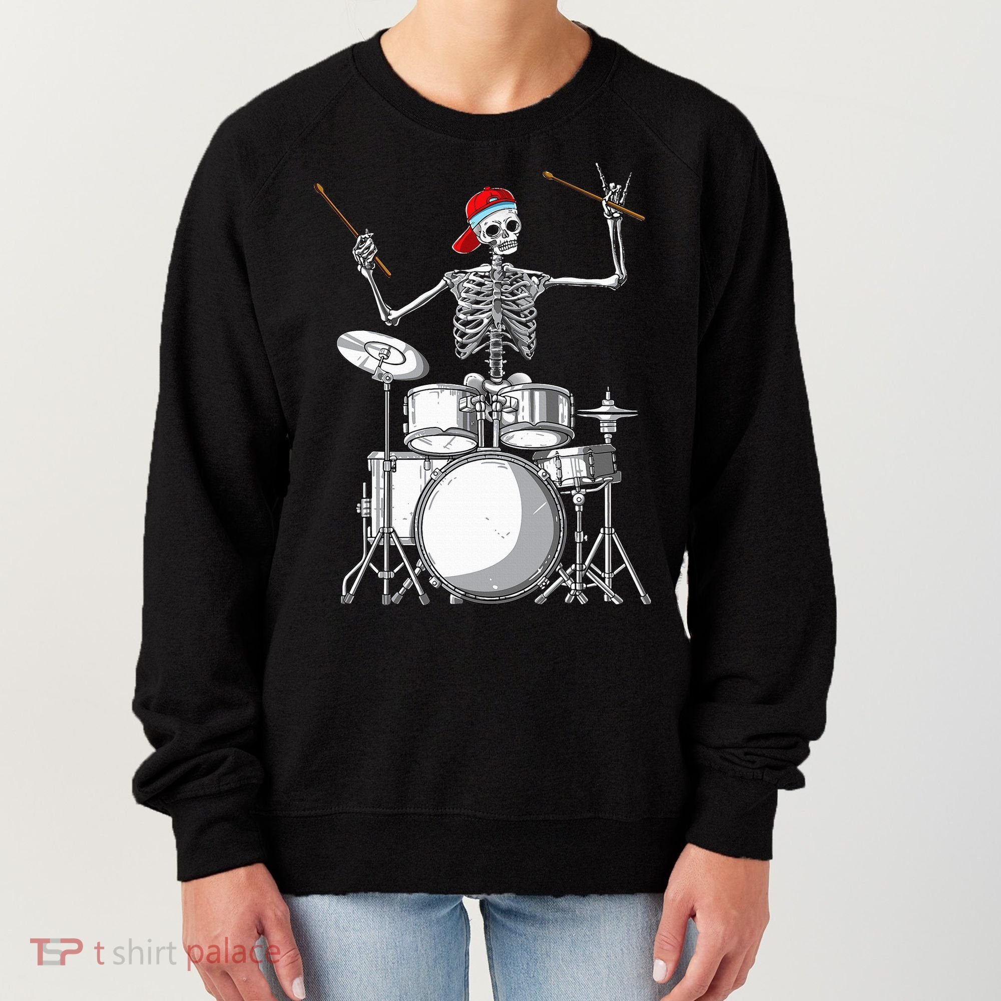 Skeleton Drummer Halloween Costume Playing Drums Gift Women's Sweatshirt