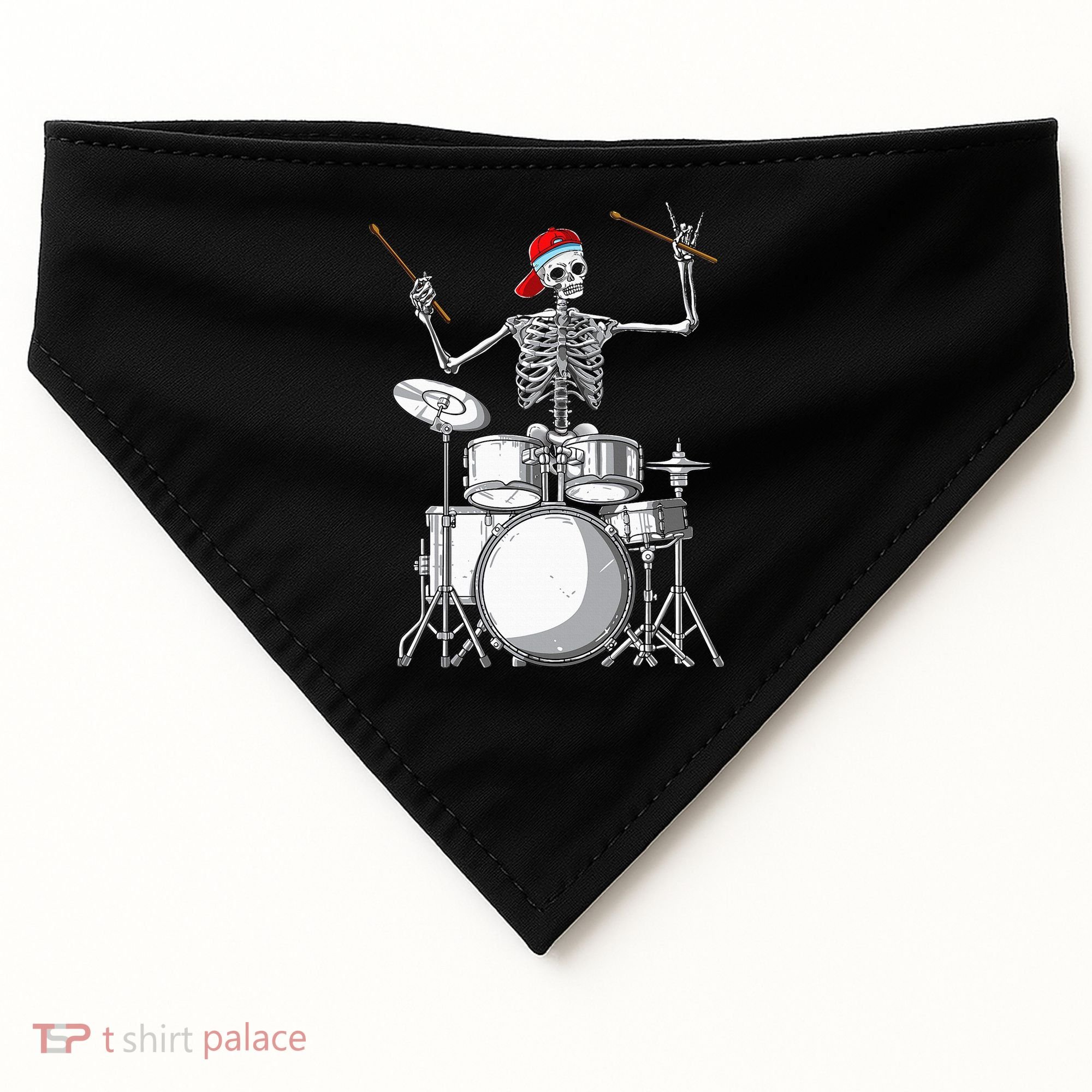Skeleton Drummer Halloween Costume Playing Drums Gift USA-Made Doggie Bandana