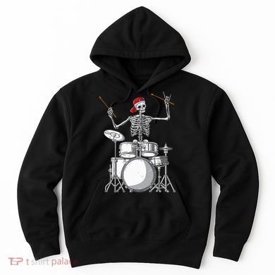 Skeleton Drummer Halloween Costume Playing Drums Gift Hoodie