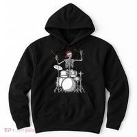 Skeleton Drummer Halloween Costume Playing Drums Gift Hoodie thumb 0