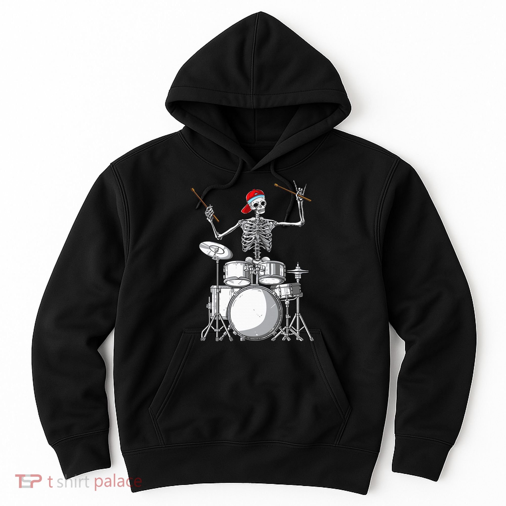 Skeleton Drummer Halloween Costume Playing Drums Gift Hoodie