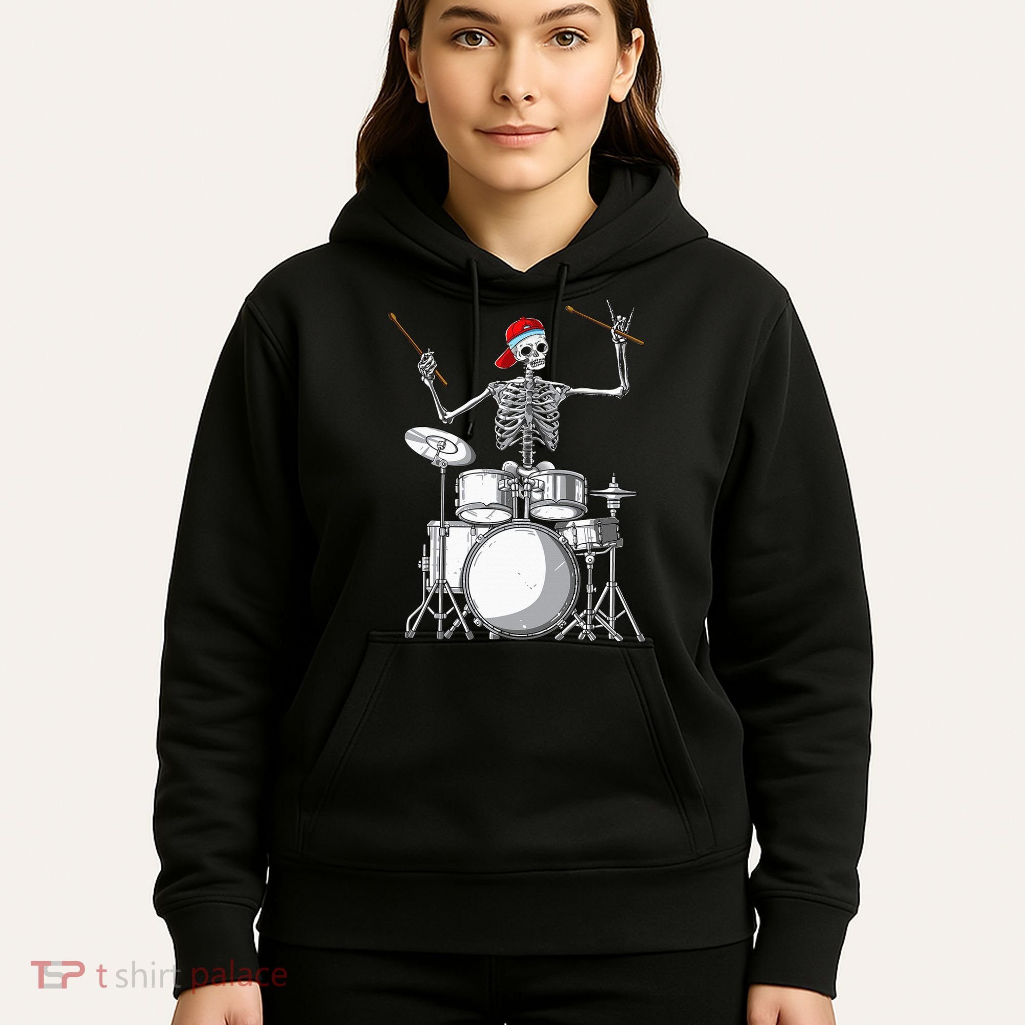 Skeleton Drummer Halloween Costume Playing Drums Gift Hoodie