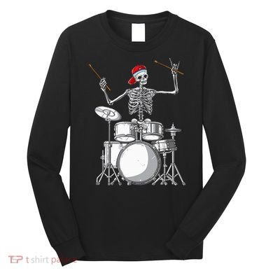 Skeleton Drummer Halloween Costume Playing Drums Gift Long Sleeve Shirt
