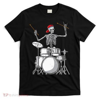 Skeleton Drummer Halloween Costume Playing Drums Gift T-Shirt