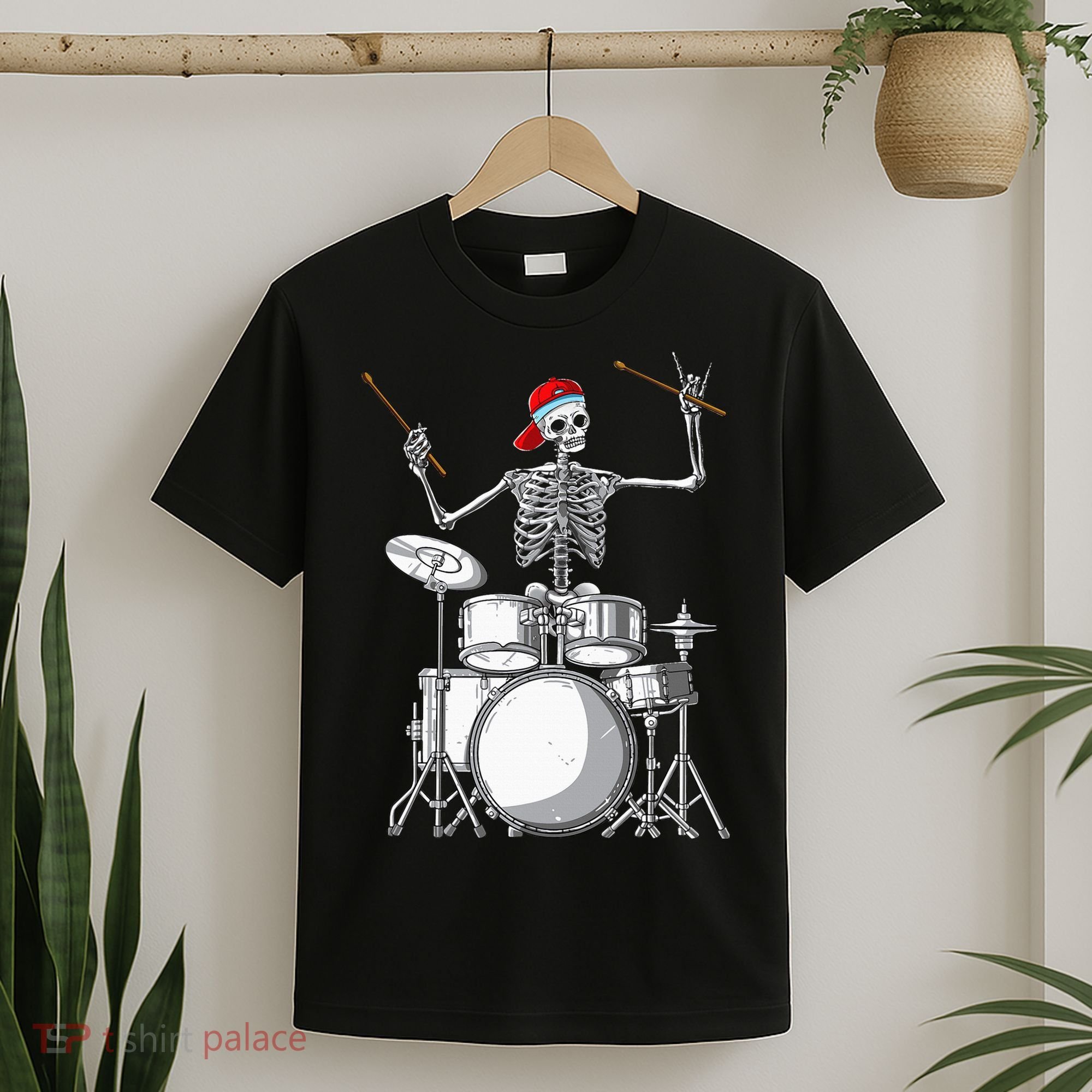 Skeleton Drummer Halloween Costume Playing Drums Gift T-Shirt