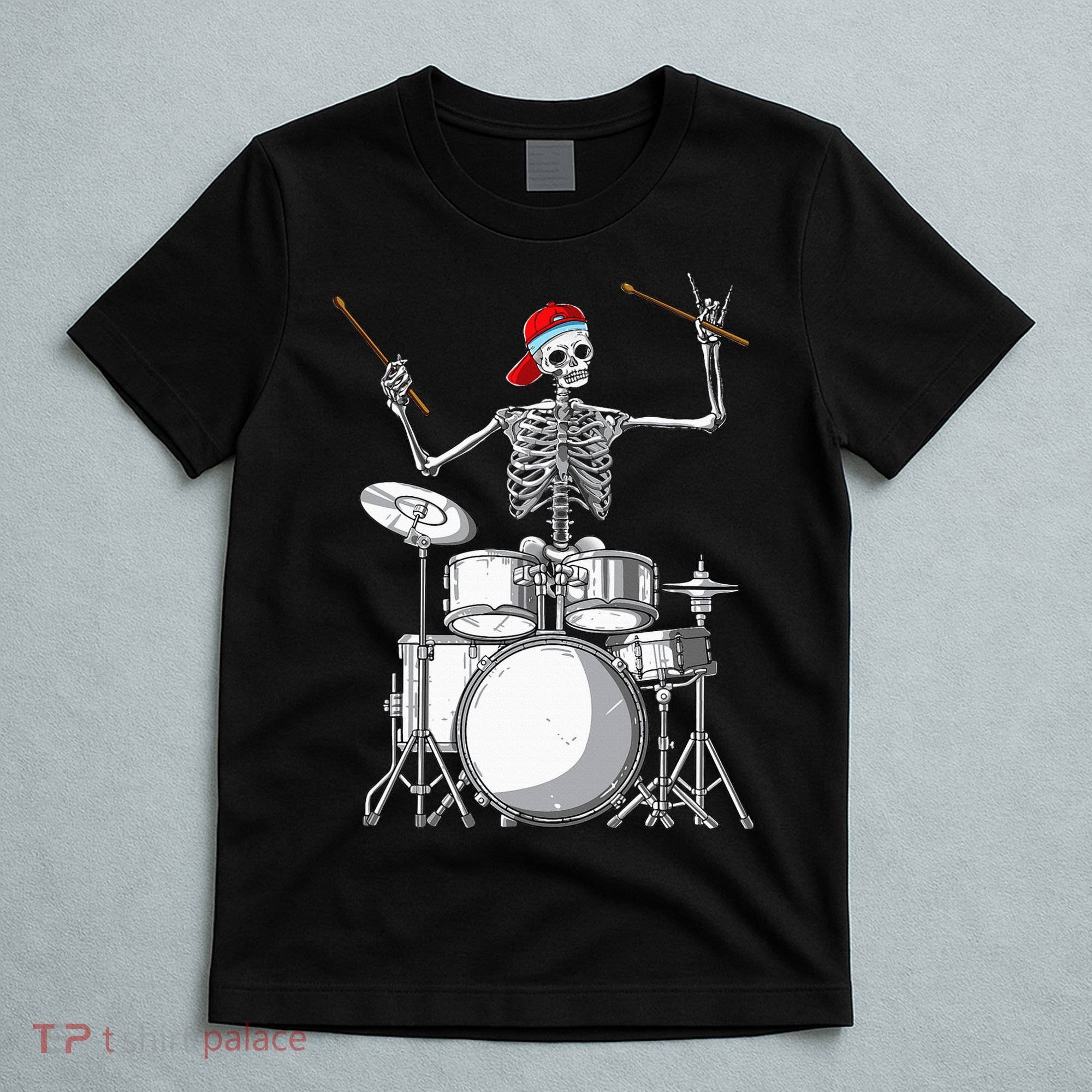 Skeleton Drummer Halloween Costume Playing Drums Gift T-Shirt