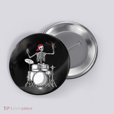 Skeleton Drummer Halloween Costume Playing Drums Gift Button