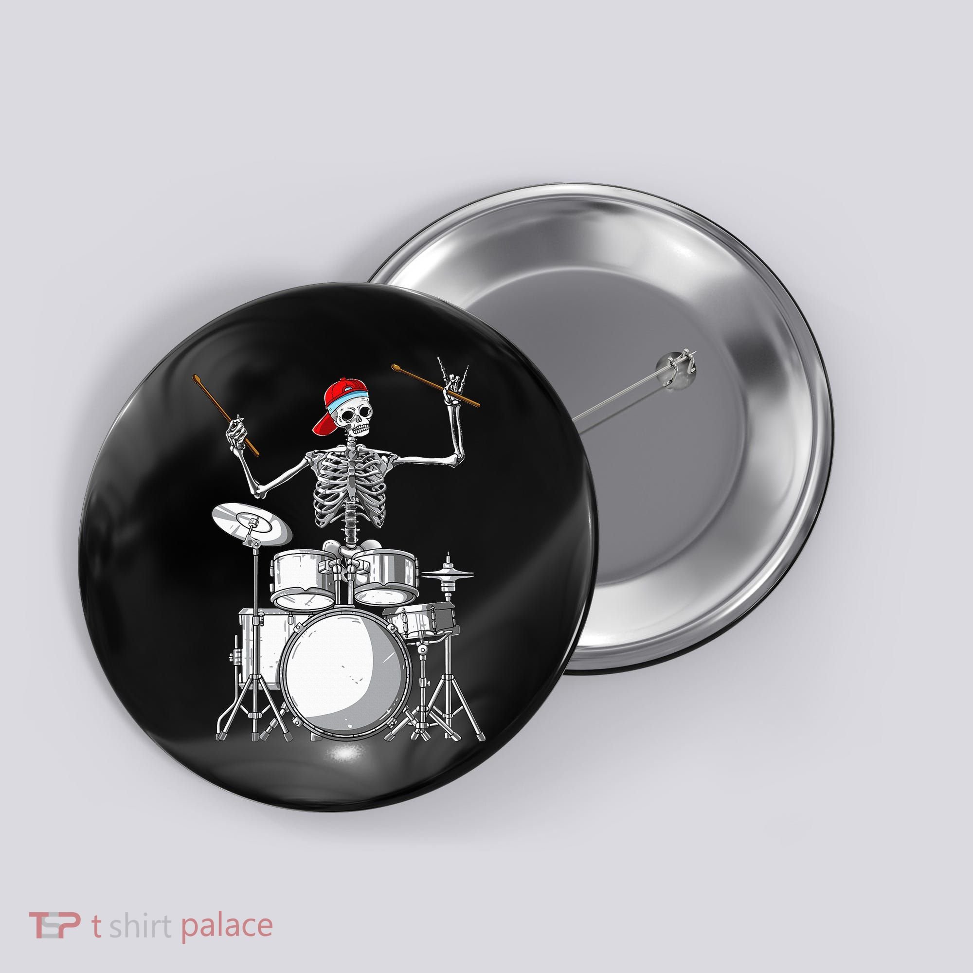 Skeleton Drummer Halloween Costume Playing Drums Gift Button