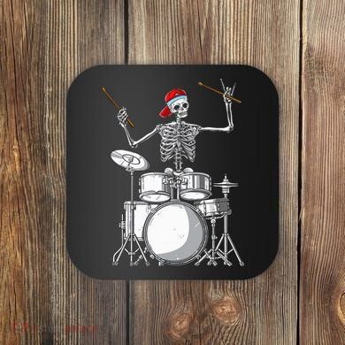 Skeleton Drummer Halloween Costume Playing Drums Gift Coaster