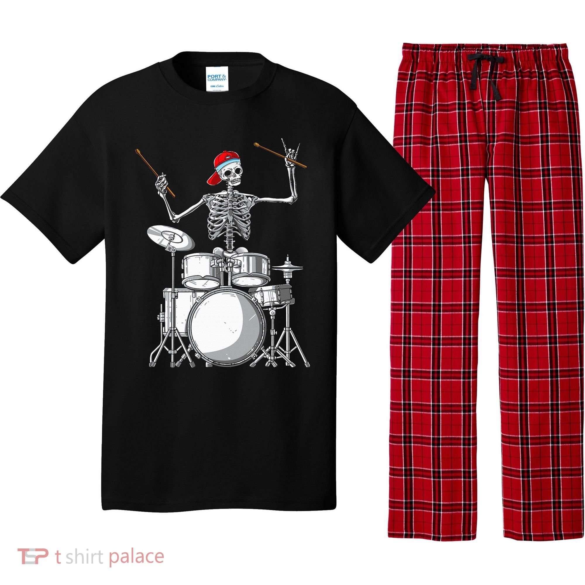 Skeleton Drummer Halloween Costume Playing Drums Gift Pajama Set