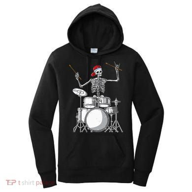 Skeleton Drummer Halloween Costume Playing Drums Gift Women's Hoodie
