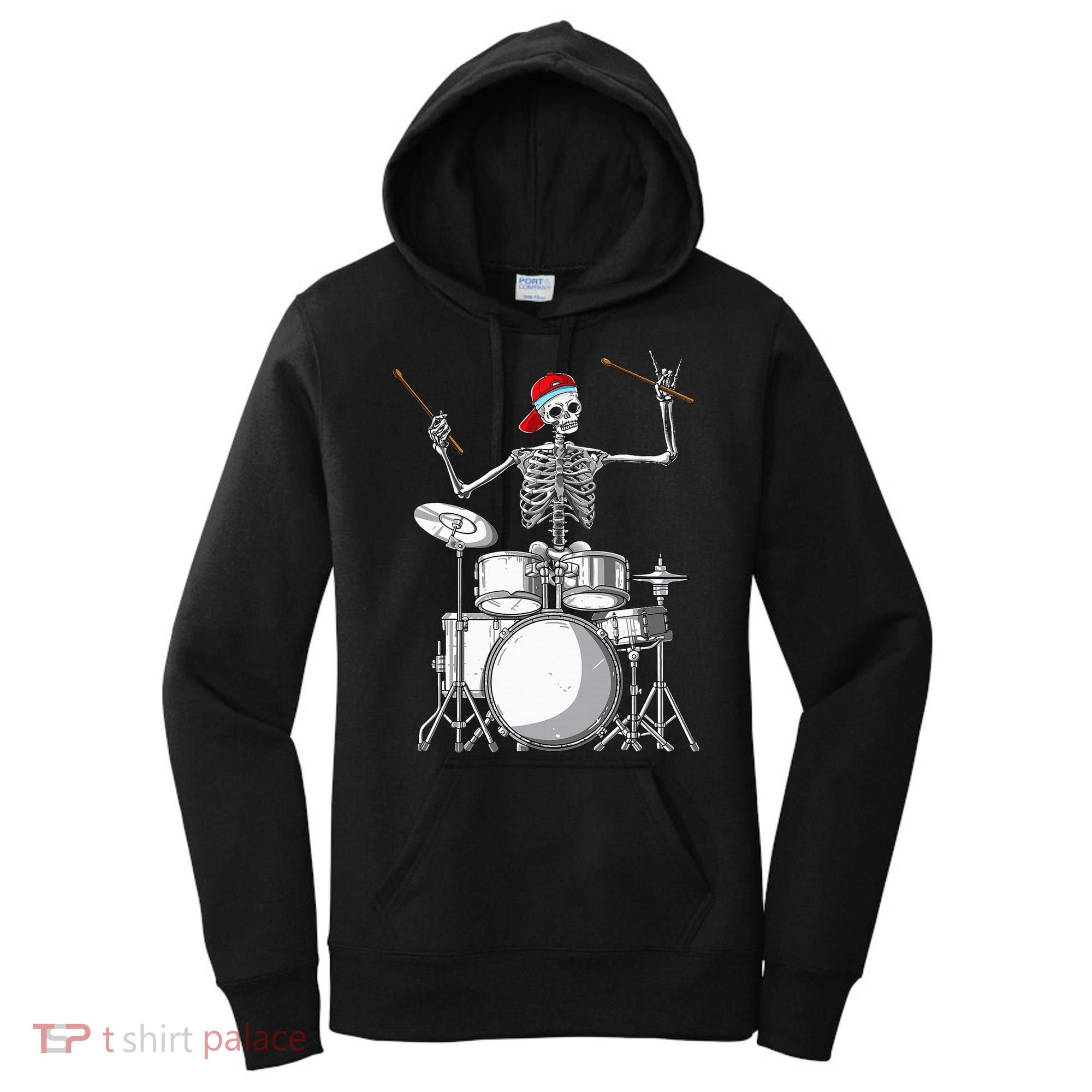Skeleton Drummer Halloween Costume Playing Drums Gift Women's Hoodie