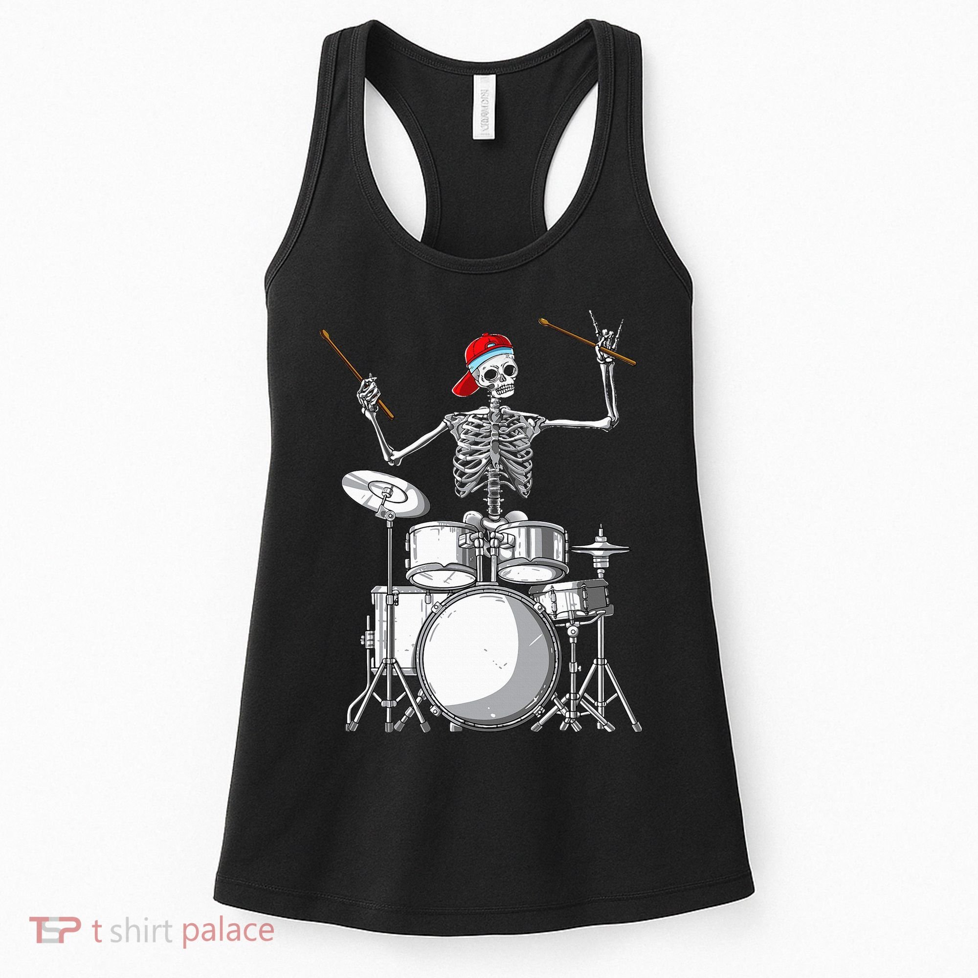 Skeleton Drummer Halloween Costume Playing Drums Gift Women's Tank Top